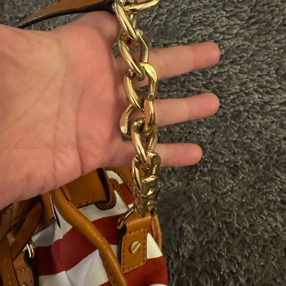 MICHAEL KORS Red and White Striped Hamilton Bag